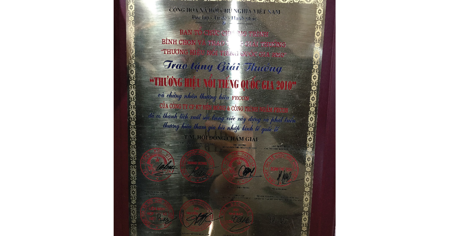 Giải thưởng Thương hiệu nổi tiếng Quốc gia do Bộ Công thương trao tặng năm 2010